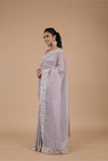 Mauve Sequence & Threadwork, Embroidered Designer Organza Saree With Unstitched Blouse