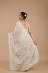 Off White Sequence & Threadwork, Embroidered Designer Organza Saree With Unstitched Blouse