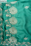 Bottle Green Sequence, Swarovski & Zari Threadwork Satin Unstitched Salwar Suit With Satin Dupatta