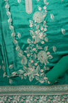 Bottle Green Sequence, Swarovski & Zari Threadwork Satin Unstitched Salwar Suit With Satin Dupatta