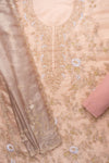 Peach Cutdana, Sequence, Swarovski, Zarkan & Zari Threadwork Organza Unstitched Salwar Suit With Organza Dupatta