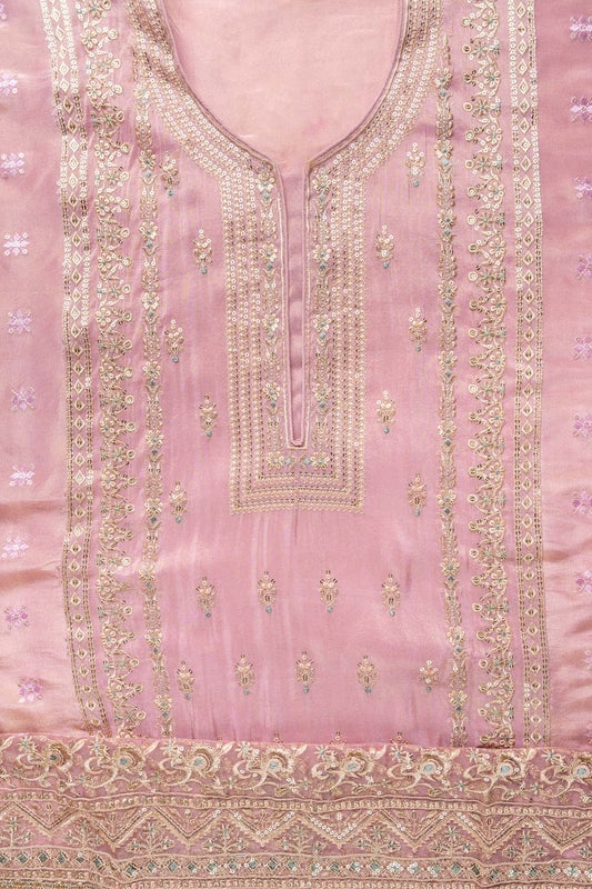 Gajari Sequence & Zari Threadwork Organza Unstitched Salwar Suit With Chiffon Dupatta