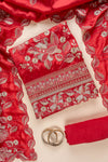 Maroon Sequence, Swarovski & Zari Threadwork Satin Unstitched Salwar Suit With Satin Dupatta