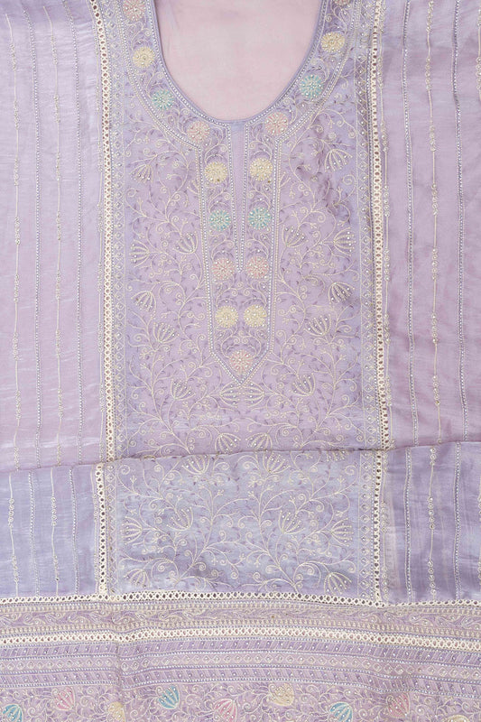 Mauve Swarovski, Zarkan & Threadwork Organza Unstitched Salwar Suit With Chiffon Dupatta