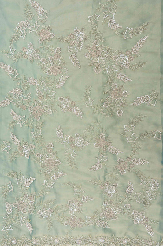 Mint Green Cutdana, Sequence, Swarovski, Zarkan & Zari Threadwork Organza Unstitched Salwar Suit With Organza Dupatta