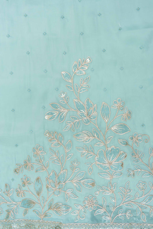 Tea Green Bead, Sequence & Zari Threadwork Organza Unstitched Salwar Suit With Chiffon Dupatta