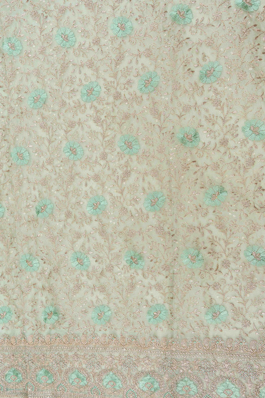 Pista Sequence, Swarovski, Zarkan & Threadwork Organza Unstitched Salwar Suit With Chiffon Dupatta