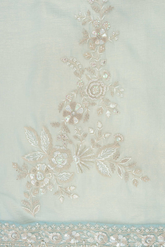 Sky Blue Bead, Sequence & Zari Threadwork Organza Unstitched Salwar Suit With Organza Dupatta