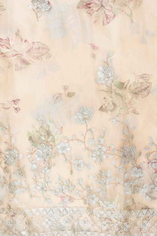 Tussar Gotta Patti, Swarovski, Zari Threadwork & Digital Printed Organza Unstitched Salwar Suit With Organza Dupatta