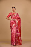 Coral Woven Zari South Indian Silk Saree With Unstitched Blouse