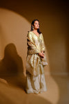Cream Tissue Readymade Suit And Palazzo With Organza Dupatta