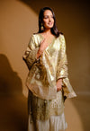 Cream Tissue Readymade Suit And Palazzo With Organza Dupatta