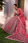 Coral Net Lehenga Set And Net Dupatta With Readymade Blouse