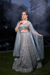 Sky Blue Net Lehenga Set And Net Dupatta With Readymade Blouse