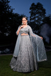 Sky Blue Net Lehenga Set And Net Dupatta With Readymade Blouse
