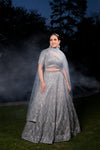 Sky Blue Net Lehenga Set And Net Dupatta With Readymade Blouse