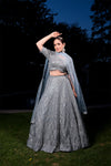 Sky Blue Net Lehenga Set And Net Dupatta With Readymade Blouse