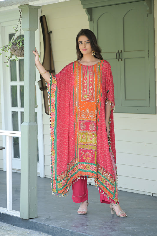 Rani Gotta Patti, Mirror, Sequence & Digital Printed Crepe Readymade Suit With Pant