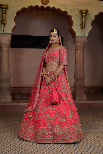 Rani Fine Raw Silk lehenga Set And Net Dupatta With Readymade Blouse