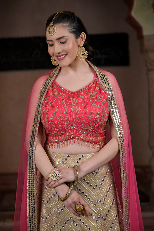 Tussar Cutdana, Sequence, Mirror Sheet & Zari Work Georgette Lehenga Set With Net Dupatta