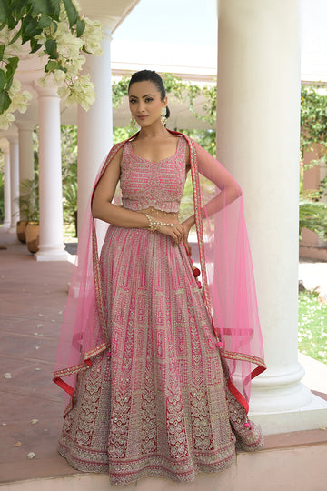 Rani Georgette Lehenga Set And Net Dupatta With Readymade Blouse