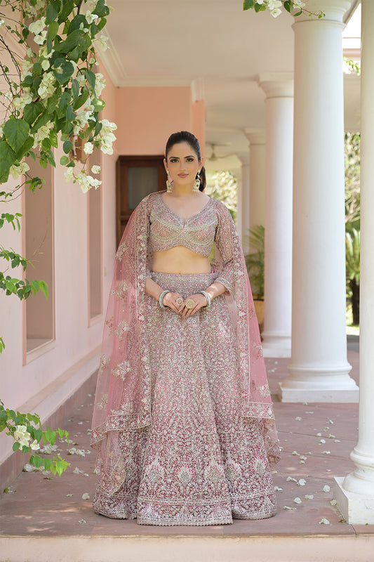 Gajari Net Lehenga Set And Net Dupatta With Readymade Blouse