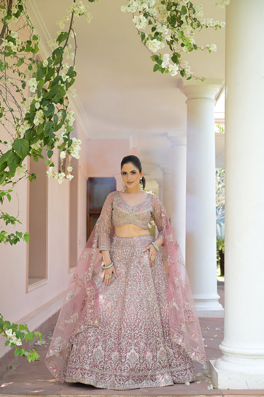 Gajari Net Lehenga Set And Net Dupatta With Readymade Blouse