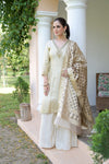 Cream Tissue Readymade Suit And Palazzo With Organza Dupatta