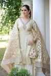 Cream Tissue Readymade Suit And Palazzo With Organza Dupatta