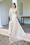 Cream Tissue Readymade Suit And Palazzo With Organza Dupatta
