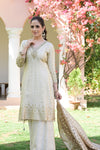 Cream Tissue Readymade Suit And Palazzo With Organza Dupatta