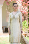 Cream Tissue Readymade Suit And Palazzo With Organza Dupatta