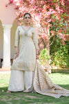 Cream Tissue Readymade Suit And Palazzo With Organza Dupatta