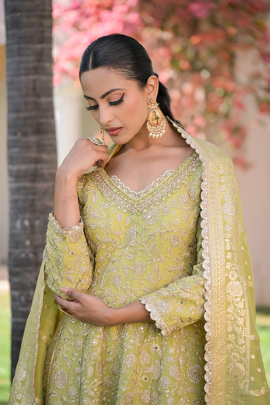 Pista Georgette Readymade Suit And Palazzo With Banarasi Silk Dupatta (Ft:-Surbhi Chandna)