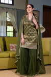 Dusty Green Dolna Readymade Sharara Set With Georgette Dupatta