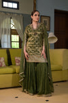 Dusty Green Dolna Readymade Sharara Set With Georgette Dupatta
