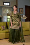 Dusty Green Dolna Readymade Sharara Set With Georgette Dupatta