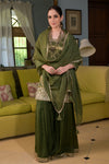 Dusty Green Dolna Readymade Sharara Set With Georgette Dupatta