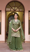 Dusty Green Dolna Readymade Sharara Set With Georgette Dupatta