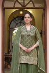 Dusty Green Dolna Readymade Sharara Set With Georgette Dupatta