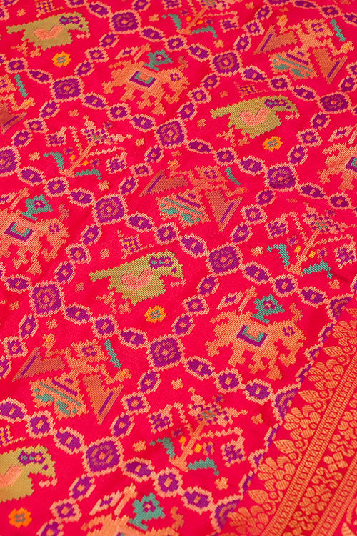 Rani Banarasi Woven Zari Silk Saree With Unstitched Blouse