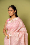 Pink Banarasi Woven Zari & Threadwork Cotton Saree With Unstitched Blouse