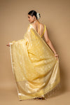 Lemon Gold Banarasi Woven Zari & Threadwork Cotton Saree With Unstitched Blouse