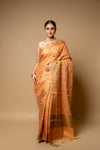 Peach Banarasi Woven Zari & Threadwork Cotton Saree With Unstitched Blouse