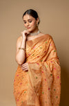 Peach Banarasi Woven Zari & Threadwork Cotton Saree With Unstitched Blouse