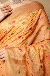 Peach Banarasi Woven Zari & Threadwork Cotton Saree With Unstitched Blouse