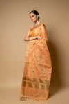Peach Banarasi Woven Zari & Threadwork Cotton Saree With Unstitched Blouse