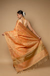 Peach Banarasi Woven Zari & Threadwork Cotton Saree With Unstitched Blouse