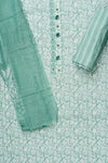 Mint Green Sequence, Threadwork & Floral Printed Cotton Unstitched Salwar Suit With Cotton Dupatta