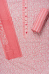 Pink Sequence, Threadwork & Floral Printed Cotton Unstitched Salwar Suit With Cotton Dupatta